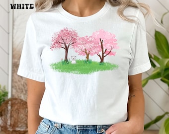 Westie Gifts, Cherry Blossom Westie Shirt, West Highland White Terrier Shirt, Westie Mom Tshirt, Westie Mama, Westie Shirt, Spring Clothing
