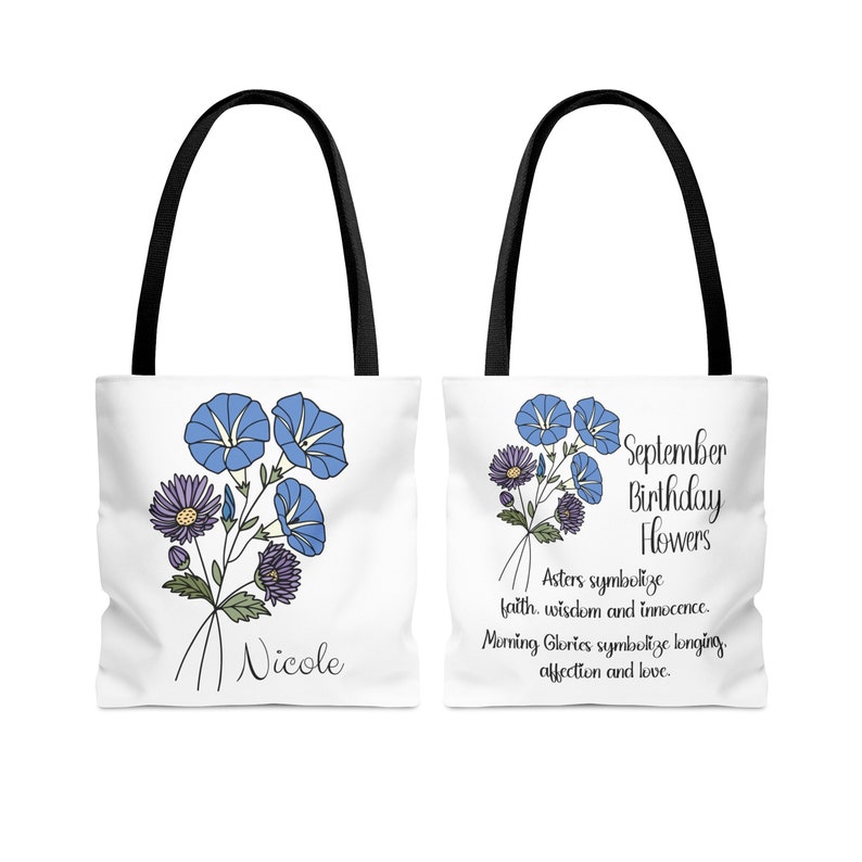 Birthday Gift for Women, Personalized Birth Month Flower Tote Bag, Bridesmaid Tote Bag Personalized, Gifts for Women, Custom Gift for Her September