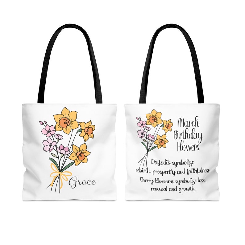 Birthday Gift for Women, Personalized Birth Month Flower Tote Bag, Bridesmaid Tote Bag Personalized, Gifts for Women, Custom Gift for Her March