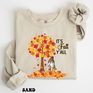 Es sudadera de otoño para mujer, suéter fantasma, sudadera de hojas de otoño, sudadera de café fantasma, linda sudadera de Halloween