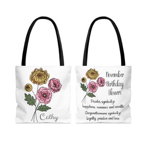 Birthday Gift for Women, Personalized Birth Month Flower Tote Bag, Bridesmaid Tote Bag Personalized, Gifts for Women, Custom Gift for Her November