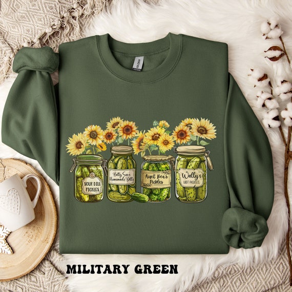 Vintage Canned Pickles Sweatshirt, Canning Season Sweatshirt, Sunflower Sweatshirt, Pickle Lovers Sweater, Pickle Gift, Funny Pickle Shirt