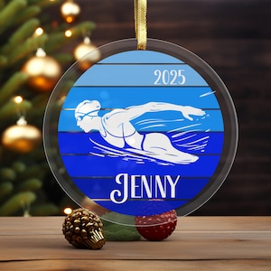 Swimming Ornament, Personalized Female Swimmer Ornament, Swim Team Girl Gift, Swim Coach Christmas Gift, Custom Swim Ornament, Swimming Gift