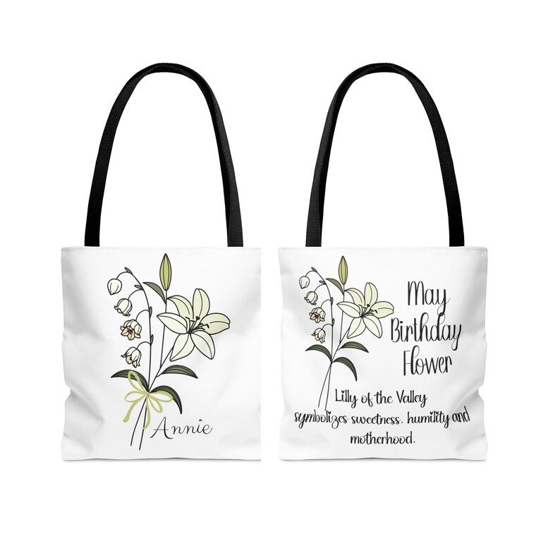 Birthday Gift for Women, Personalized Birth Month Flower Tote Bag, Bridesmaid Tote Bag Personalized, Gifts for Women, Custom Gift for Her May