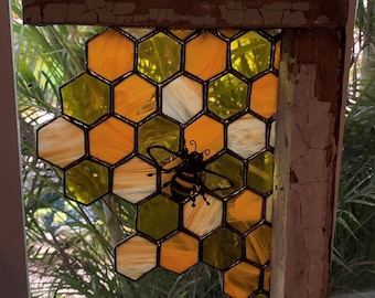 Honeycomb and Bee in partial Reclaimed Window Frame