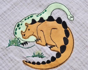 Satin Doodle Applique Dinosaur 12.3x12.6