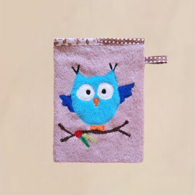 Children's wash mitt, washcloth with desired name animals Eule