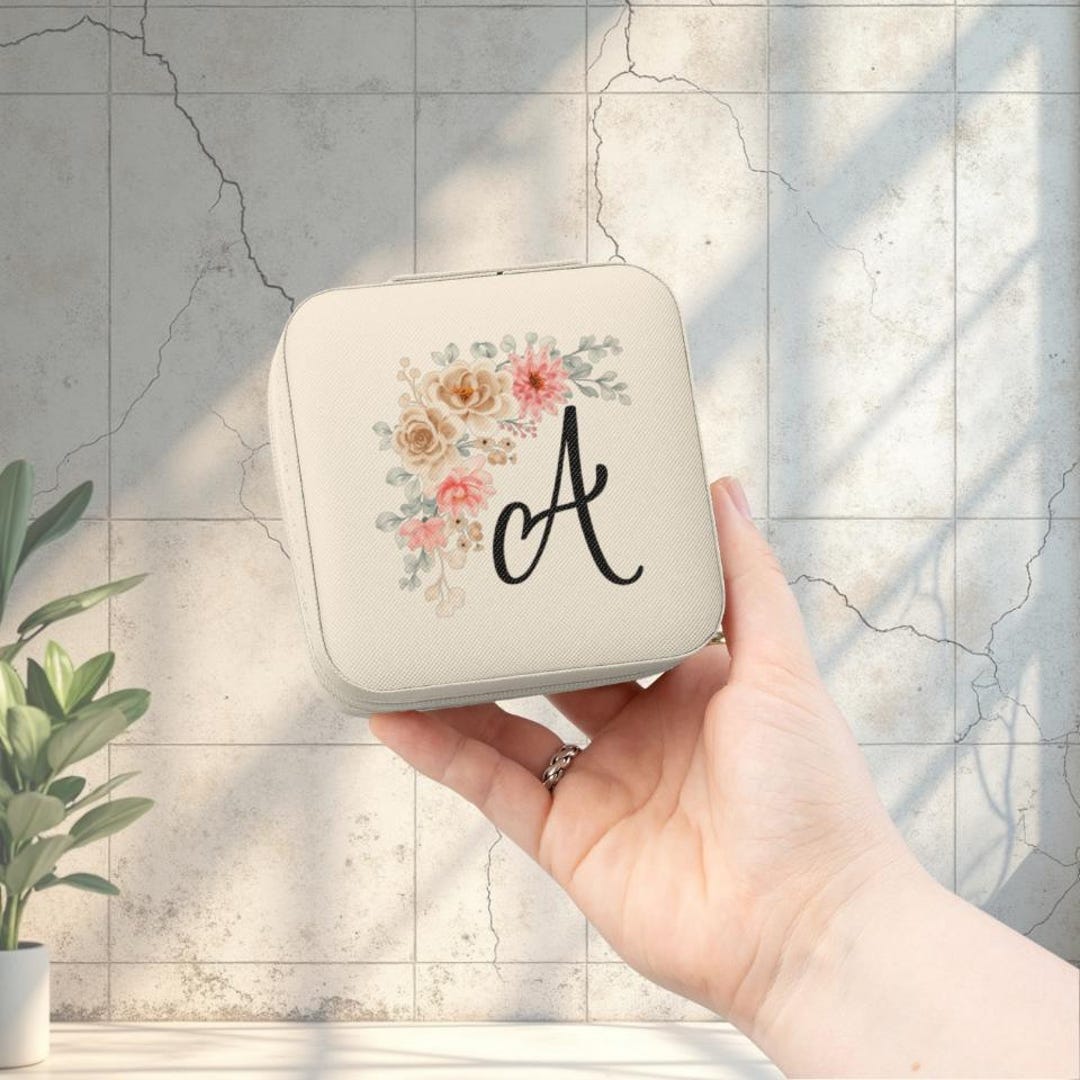 Monogram Case Floral Monogram A Jewelry Travel Case | Compact Personalized Organizer ...