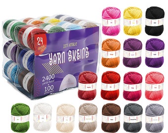 12/24 Pack Acrylic Yarn Skeins - Soft Crochet Yarn for Crocheting, Knitting & Crafts - Multicolored Craft Yarn Spools for Adults and Kids