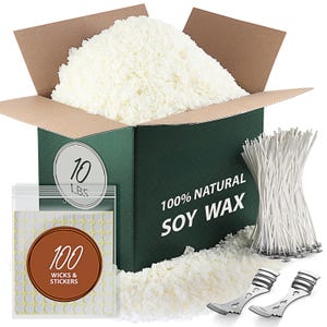 Soy Candle Wax for Candle Making, Kit Includes Premium Natural Soy Wax Flakes, Cotton Candle Wicks, Wick Stickers, Centering Devices