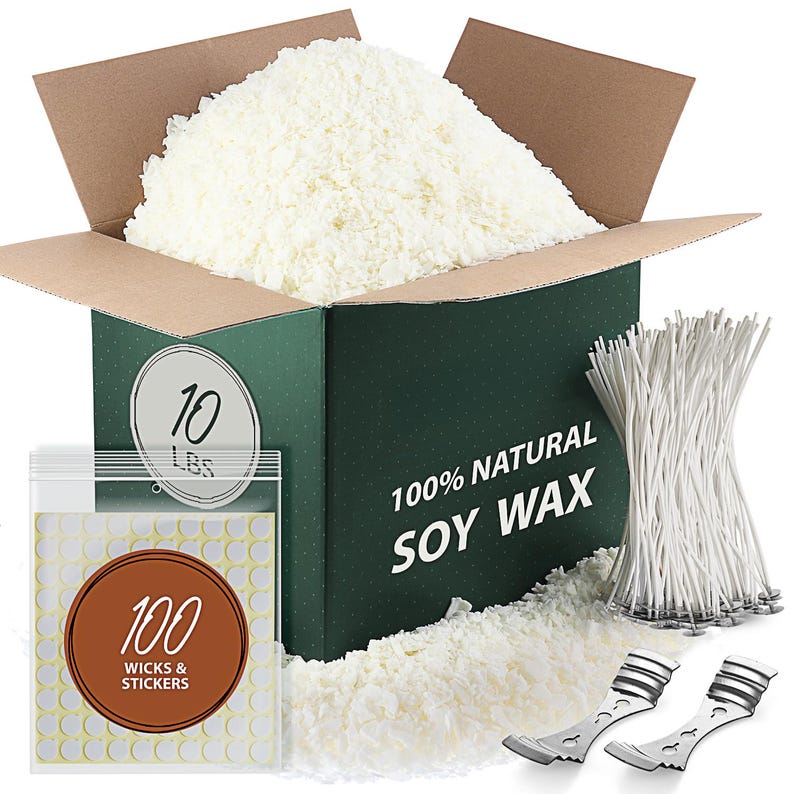 Soy Candle Wax for Candle Making, Kit Includes Premium Natural Soy Wax Flakes, Cotton Candle Wicks, Wick Stickers, Centering Devices image 1