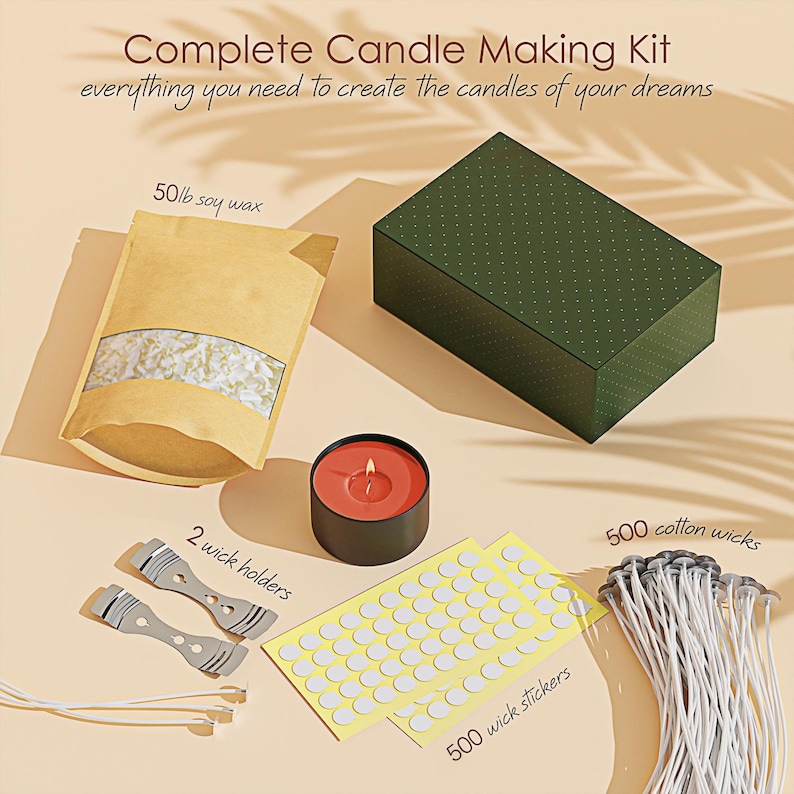 Soy Candle Wax for Candle Making, Kit Includes Premium Natural Soy Wax Flakes, Cotton Candle Wicks, Wick Stickers, Centering Devices 50lb Wax Set