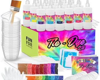 Tie Dye Kit for Kids & Adults, 18 Colors - Includes 18 Bottles, Rubber Bands, 1 Project Book and  More- For Big Group and Outdoor Activities