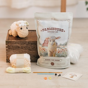 Crochet Kit for Beginners Adults and Kids, Complete Easy To Learn Crochet Kits, Stuffed Farm Animal Crochet Kits, Sherry the Sheep