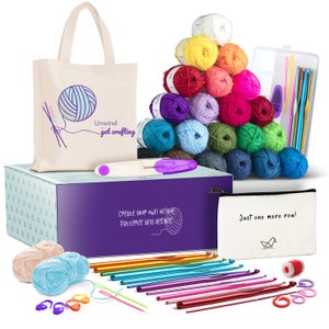 DIY Mini Crochet Kit -Beginner's Crochet Kit for All Ages - Includes Yarn, Needles, Accessories Kit, Tote Bag & Lots More