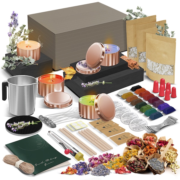 DIY Soy Candle Making Kit with Dried Flowers - 50 PC- Candle Wax for Candle Making - 2lbs Natural Soy Wax, Tins,  Dried Flowers & More