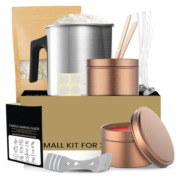 Small Soy Candle Making Kit -Includes 1lb Natural Soy Wax, Tins, Melting Pot, Cotton Wicks, Centering Tool & Wick Stickers -Makes 2 Candles