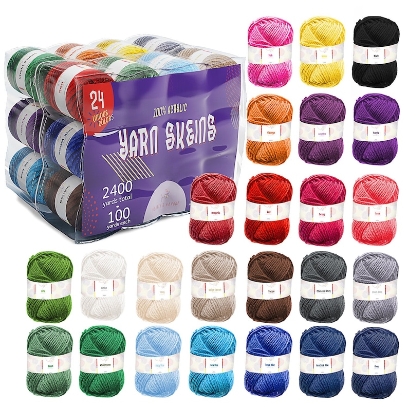 12/24 Pack Acrylic Yarn Skeins - Soft Crochet Yarn for Crocheting, Knitting & Crafts - Multicolored Craft Yarn Spools for Adults and Kids 24 Piece