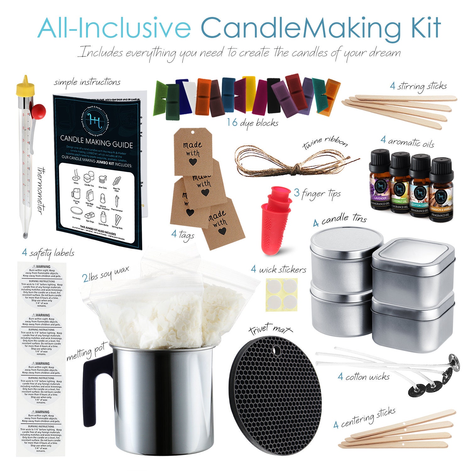 Candle Making Kit, DIY Candle Making Supplies Include Soy Wax,Wicks,  Melting Pot,Candle tins, Scents,Dyes, Sticker for DIY Scented Candles 