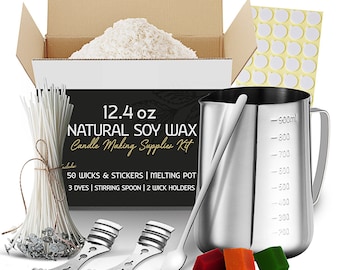 Beginner's Candle Making Kit with Natural Soy Wax, Includes 12.4 oz. Bag of Soy Wax for Candle Making ,3 Wax Dyes and All Necessary Supplies