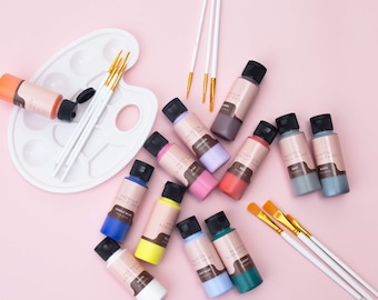 Premium Acrylic Paint Set, 12 Colors (2oz/60ml) Matte Finish Acrylic Craft Paint Kit With 10 Brushes and Painting Pallet, Paint Kit, Paint