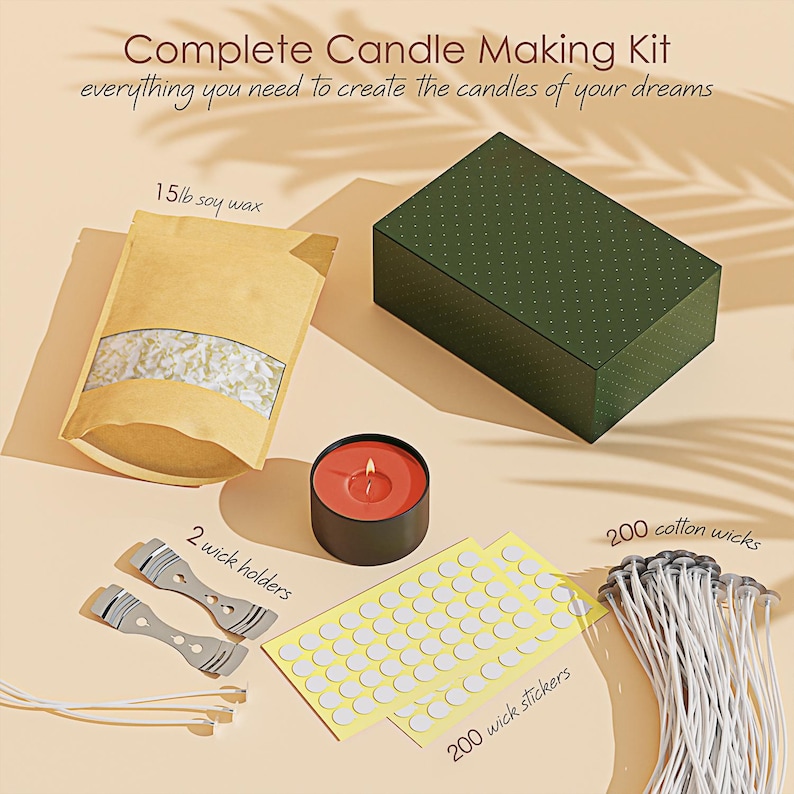 Soy Candle Wax for Candle Making, Kit Includes Premium Natural Soy Wax Flakes, Cotton Candle Wicks, Wick Stickers, Centering Devices 15lb Wax Set
