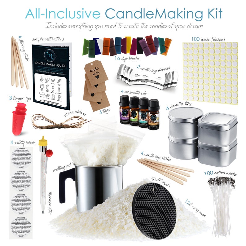 Complete DIY Candle Making Kit for Adults & Children Premium Candle Making Supplies Optional Additional Soy Wax and Electric Melting Pot 12LB Candle Kit