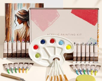 Premium Acrylic Paint Set, Paint Kit For Beginners Adults, Students or Professionals, Includes Acrylic Paint, Paintbrushes, Canvas & More