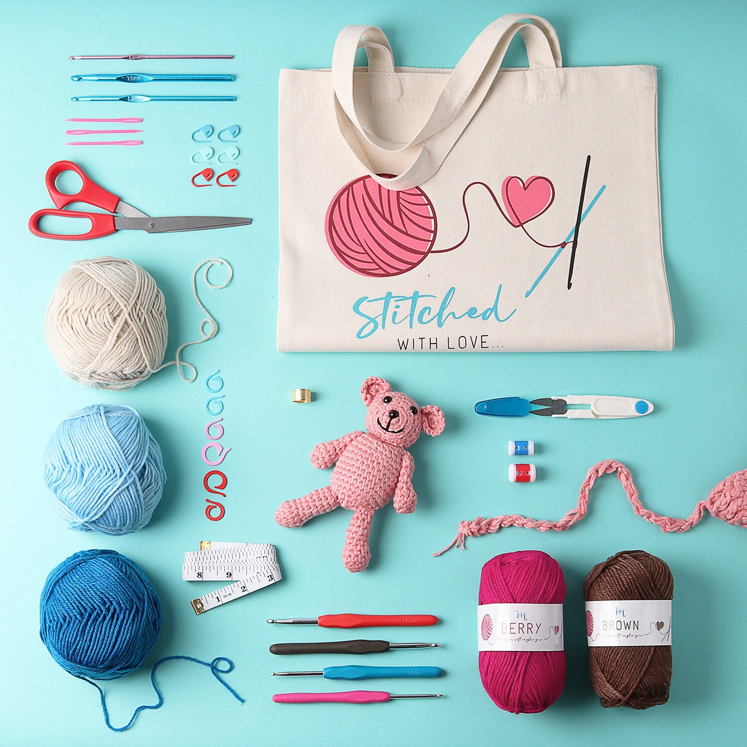DIY Crochet Kit With Crochet Hooks Yarn Set for All Ages Includes Yarn  Balls, Needles, Accessories Kit, Tote Bag & Lots More 73 Piece 