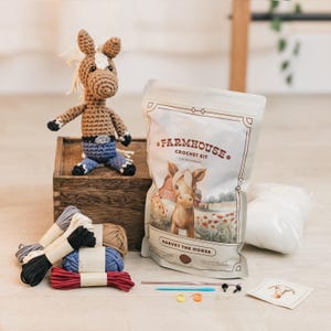 Amigurumi Crochet Kit for Beginners Adults and Kids, Complete Easy To Learn Crochet Kits, Stuffed Farm Animal Crochet Kits, Harvey the Horse