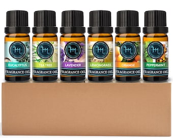 Premium geuroliën, set van 6, glazen amberflessen van 10 ml Geparfumeerde oliën voor het maken van kaarsen, zeep, badbommen en geurverspreider