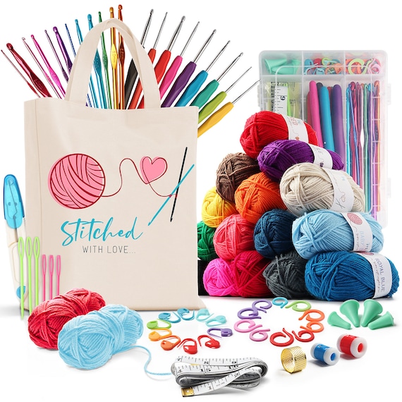 Kit per uncinetto fai-da-te con uncinetti Set di filati per tutte le età  Include gomitoli di filato, aghi, kit di accessori, borsa e molto altro 73  pezzi -  Italia