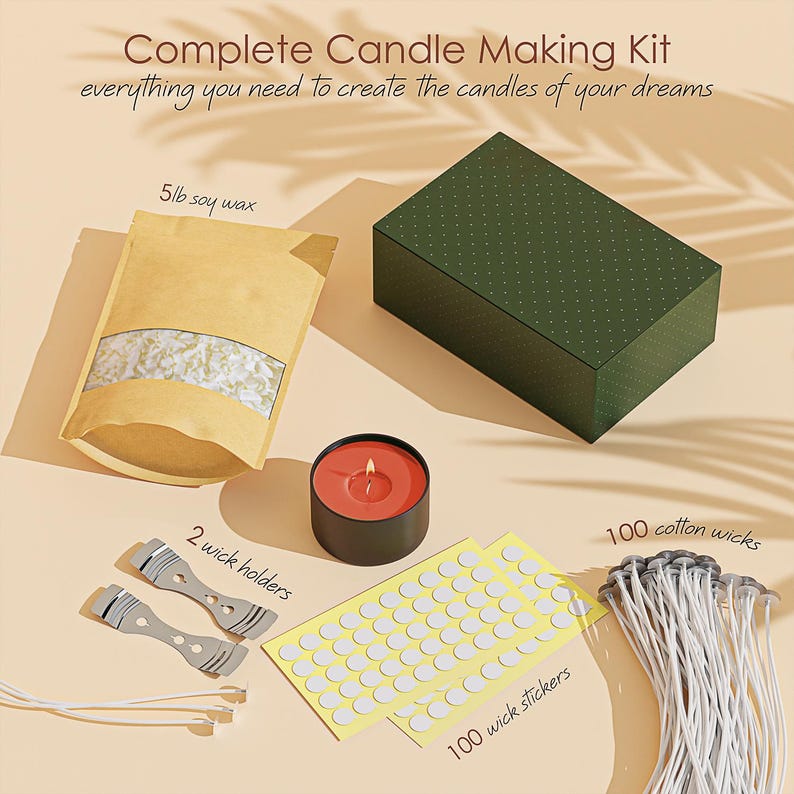 Soy Candle Wax for Candle Making, Kit Includes Premium Natural Soy Wax Flakes, Cotton Candle Wicks, Wick Stickers, Centering Devices 5lb Wax Set