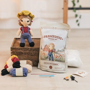 Amigurumi Crochet Kit for Beginners Adults and Kids, Complete Easy To Learn Crochet Kits, Stuffed Farm Animal Crochet Kits-Dottie the Farmer