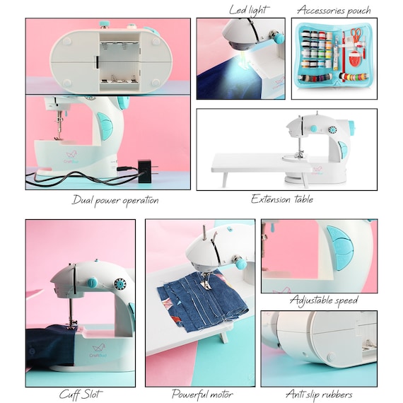 Small Kit Portable Electric Mini Sewing Machine Kit for Beginners Kids With  Guide Book, Extension Table, Fabric Pieces, Foot Pedal & More 