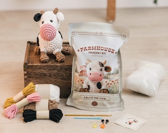 Amigurumi-haakpakket voor beginners volwassenen en kinderen, complete, eenvoudig te leren haakpakketten, haakpakketten voor knuffeldieren, Callie de koe