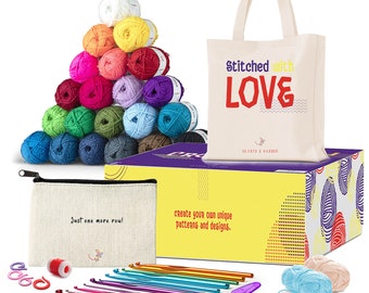 DIY Mini Crochet Kit -Beginner's Crochet Kit for All Ages - Includes Yarn, Needles, Accessories Kit, Tote Bag & Lots More