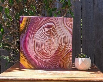 arte fluido, pintura de anillo acrílico, "Sherberry" - lienzo envuelto en galería de 12 x 12 pulgadas