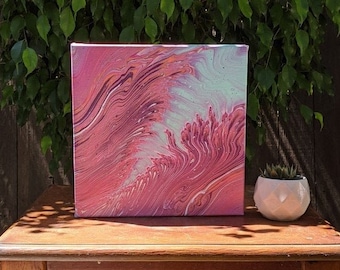fluid art, acrylic pour painting, tree ring pour, "Bagels n' Lox" - 12 x 12 gallery style canvas