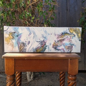 fluid art, acrylic Dutch pour painting, &quot;Rochelle&quot; - 8 x 24 inch gallery wrapped canvas