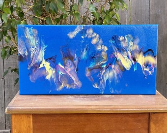 fluid art, acrylic Dutch pour painting, "Ocean floor" - 10 x 20 inch cotton stretched canvas