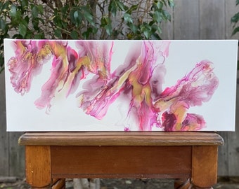 arte fluido, pintura holandesa acrílica, "Scarlet Rose" -- lienzo de galería de 10x25 pulgadas
