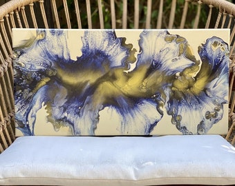 fluid art, acrylic Dutch pour painting, "Stallion" - 10 x 20 inch, cotton stretched canvas