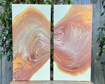 fluid art, acrylic ring pour painting, "Arizona" - 10 x 20 diptych, gallery wrapped canvas
