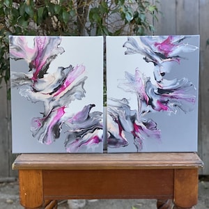 fluid art, acrylic Dutch pour painting, &quot;Cyclone&quot; - 11x14 inch diptych, gallery wrapped canvas