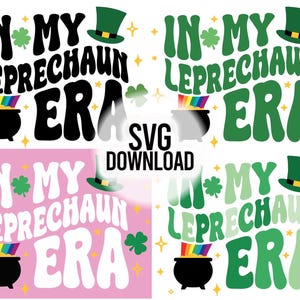 I min Leprechaun-era SVG digital nedladdning groovy trippy St. Patrick's Day kruka med guld regnbågsficka