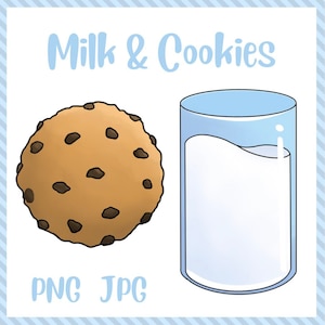 Milk & Cookies-Instant digital download, PNG, JPG files, hand drawn, clipart, cookie, milk, food, drink, clipart
