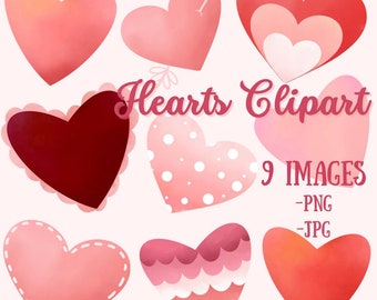 Harten Clipart-Instant Digitale Download, PNG, JPG, harten, Valentijnsdag, roze, rood, clipart