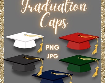 Graduation Caps-  Instant digital download, PNG and JPG, files, hand drawn, clipart, graduation