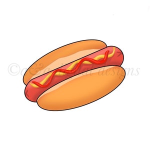 Hot Dog-Instant digital download, PNG, JPG files, hand drawn, clipart, hot dog with mustard and ketchup, food clipart